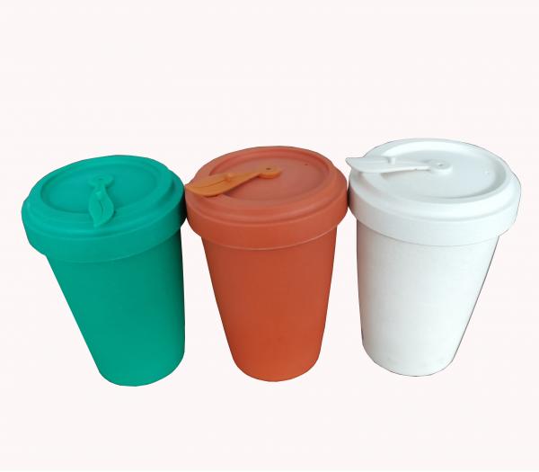 Organic Bamboo Fiber Travel Mug Reusable Travel Coffee Cup with Silicone Grip and Lid Fiber